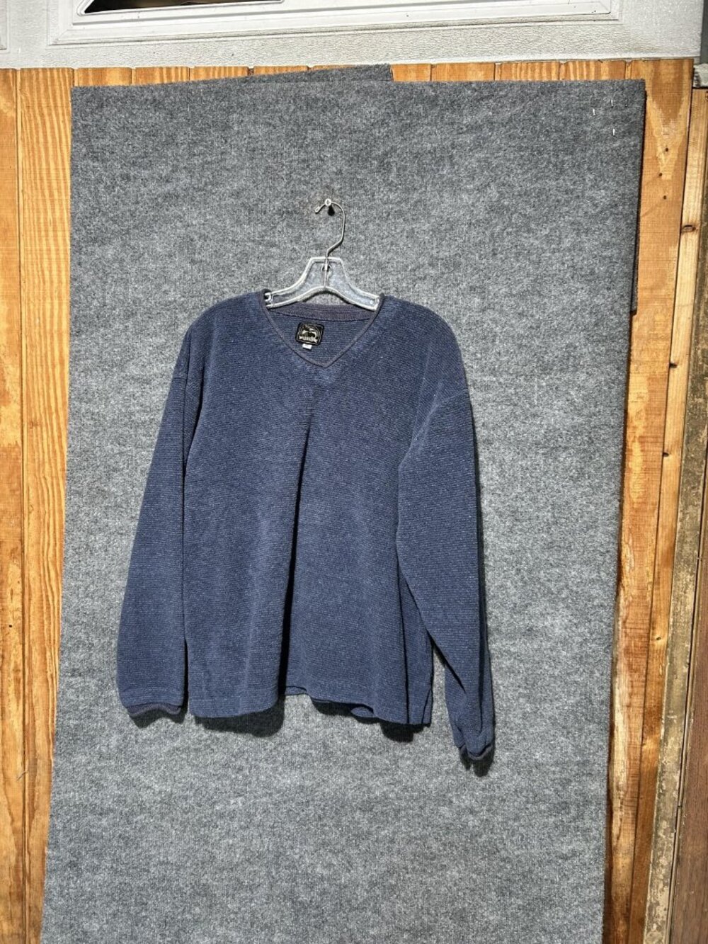 Alps Sweater Mens XL Blue V Neck Waffle Knit Cotton Acrylic Pullover Long Sleeve